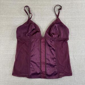 Victorias Secret Very Sexy Burgundy Satin Mesh Corset Top Lingerie Tank M Purple